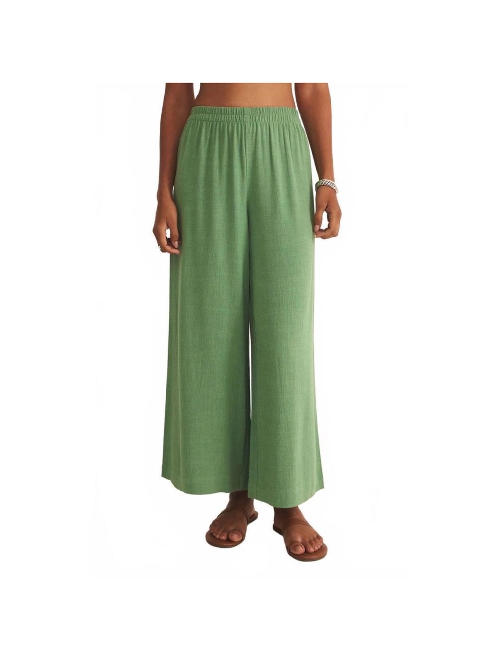 ZSupply Relaxed Wide-Leg Elastic-Waist Pants in Sage Green